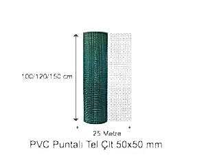PVC Puntalı Tel Çit 50x50 mm – 100/120/150 cm – 25 m Rulo